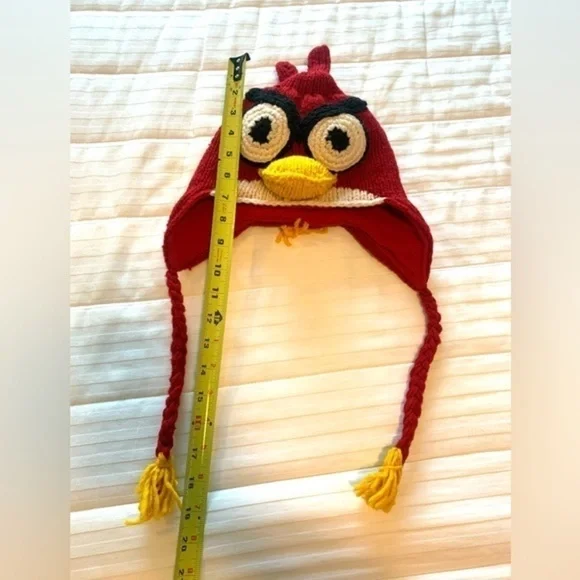 Vintage Angry Birds Wool Hat with Tassels Crochet Knit Red White Yellow Black - Picture 11 of 11